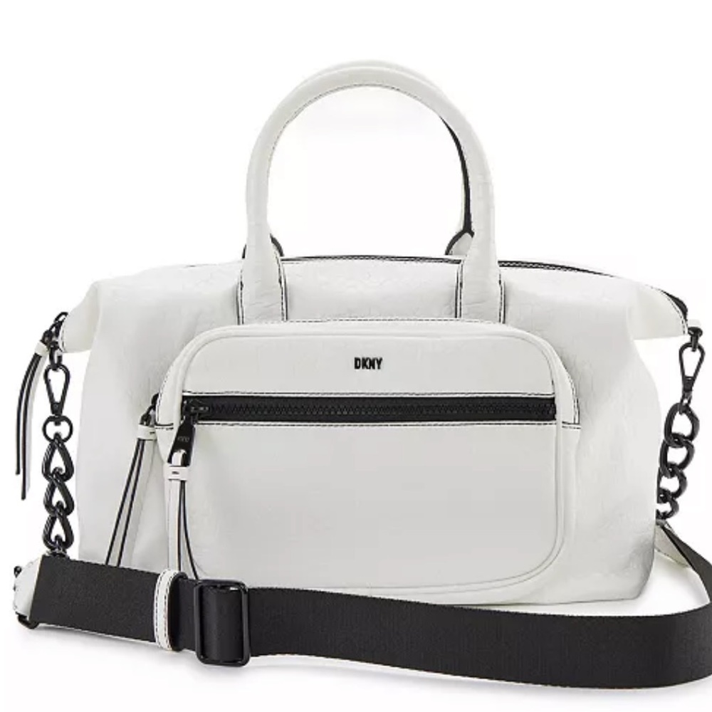 DKNY Abby white Satchel With Chain Detail Web Strap